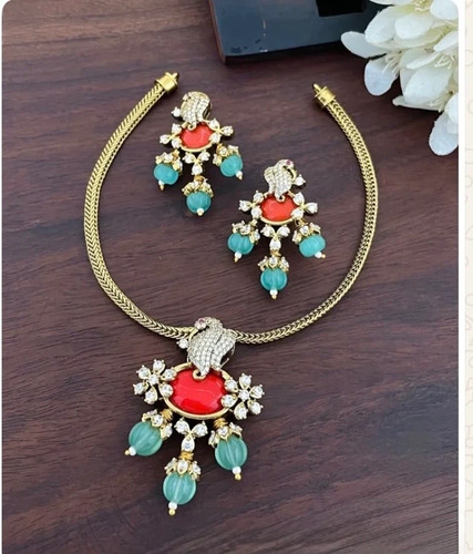 Peacock coral stone necklace